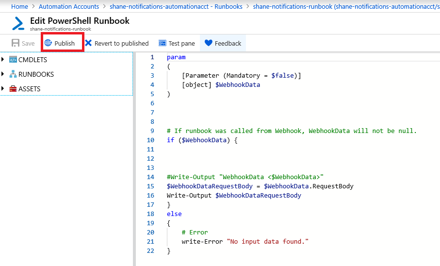 Publier l’IU du runbook