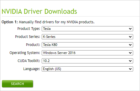 Capture d’écran de la page de téléchargement des pilotes NVIDIA.