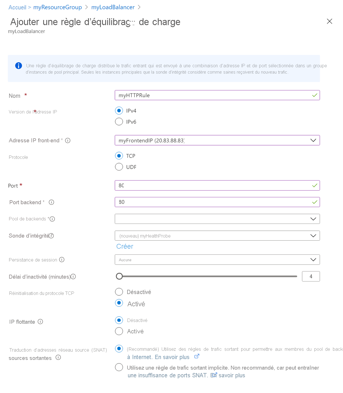 Screenshot of add load-balancing rule.