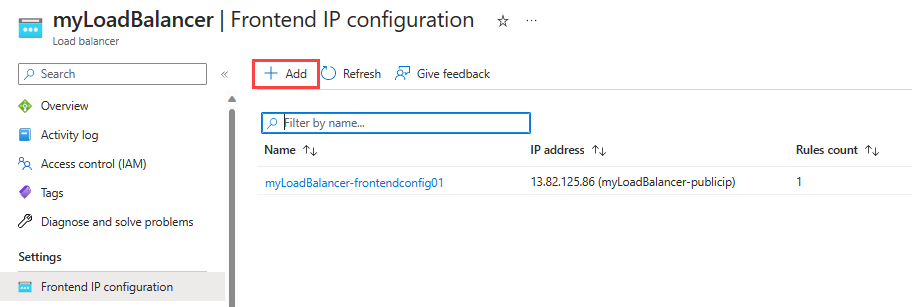 Capture d’écran de l’ajout d’une configuration d’adresse IP frontale.