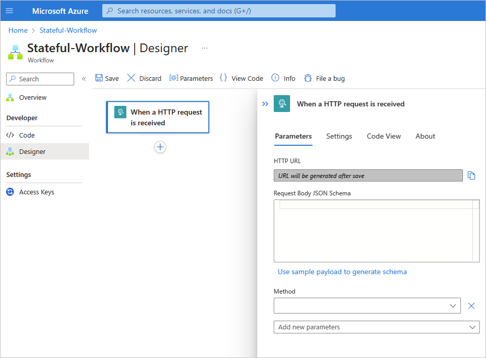 La capture d’écran montre le workflow Standard avec le déclencheur de requête.