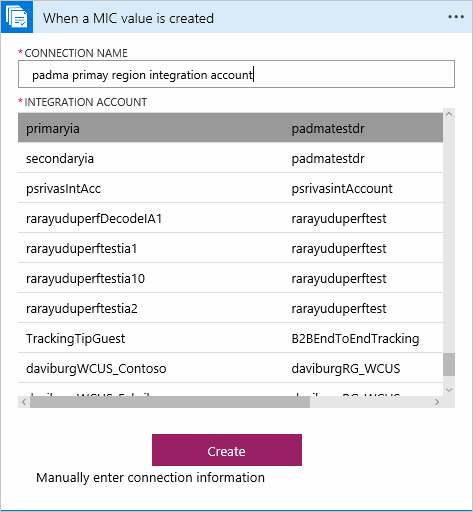 Capture d’écran montrant où entrer un nom de connexion lorsqu’une valeur MIC est créée.