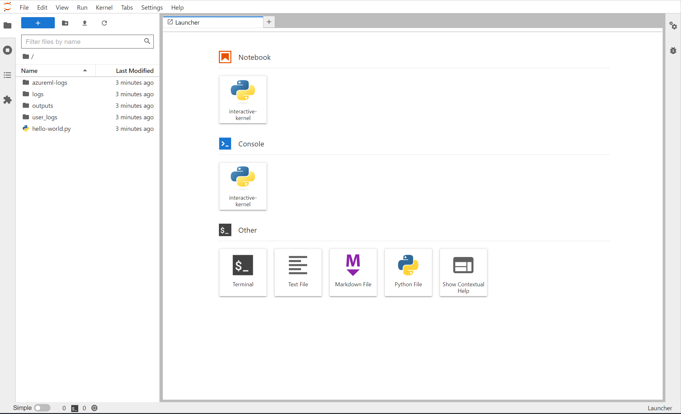 Capture d’écran du panneau de contenu de Jupyter Lab pour les travaux interactifs.