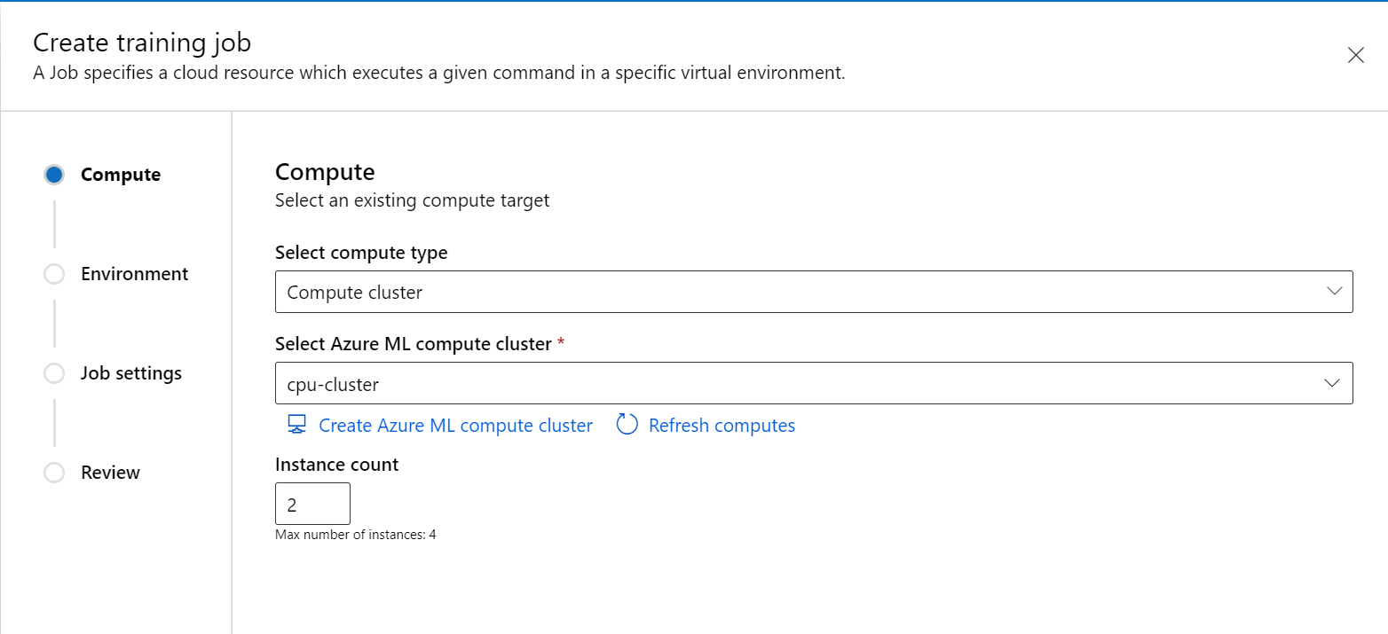 Capture d’écran montrant la sélection d’un emplacement de calcul pour un travail.