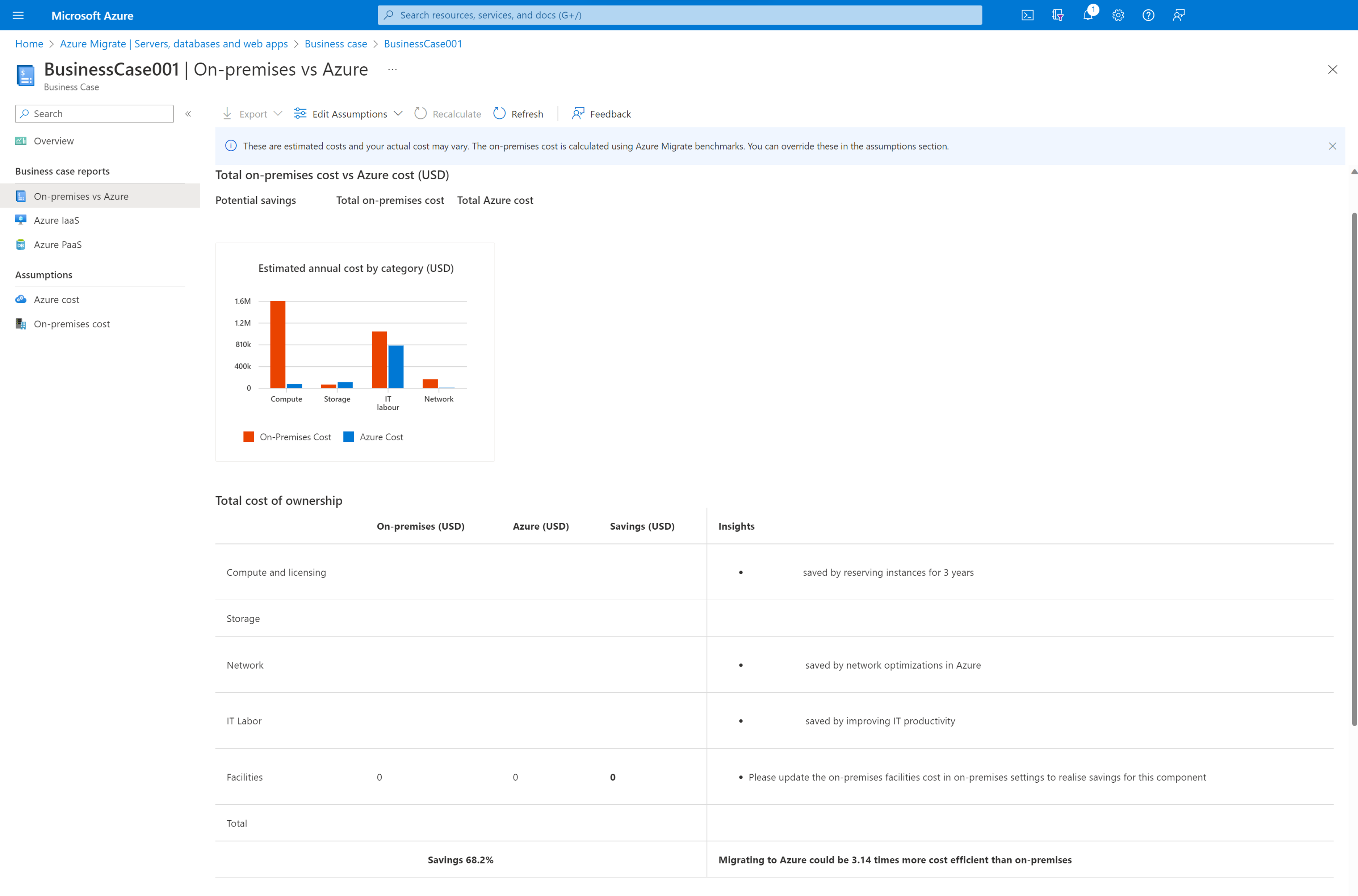 Capture d’écran de la comparaison du local par rapport à Azure.