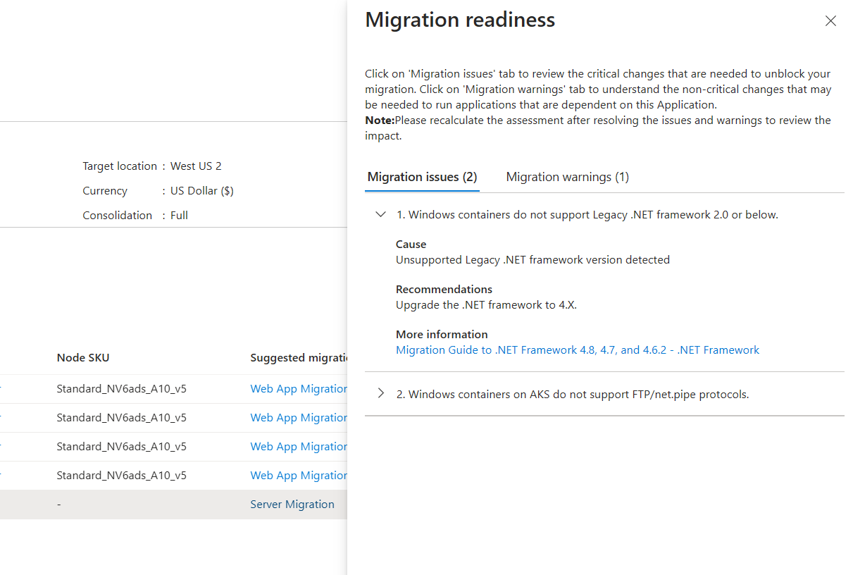 Capture d’écran des erreurs de préparation et des avertissements relatifs à une application web.