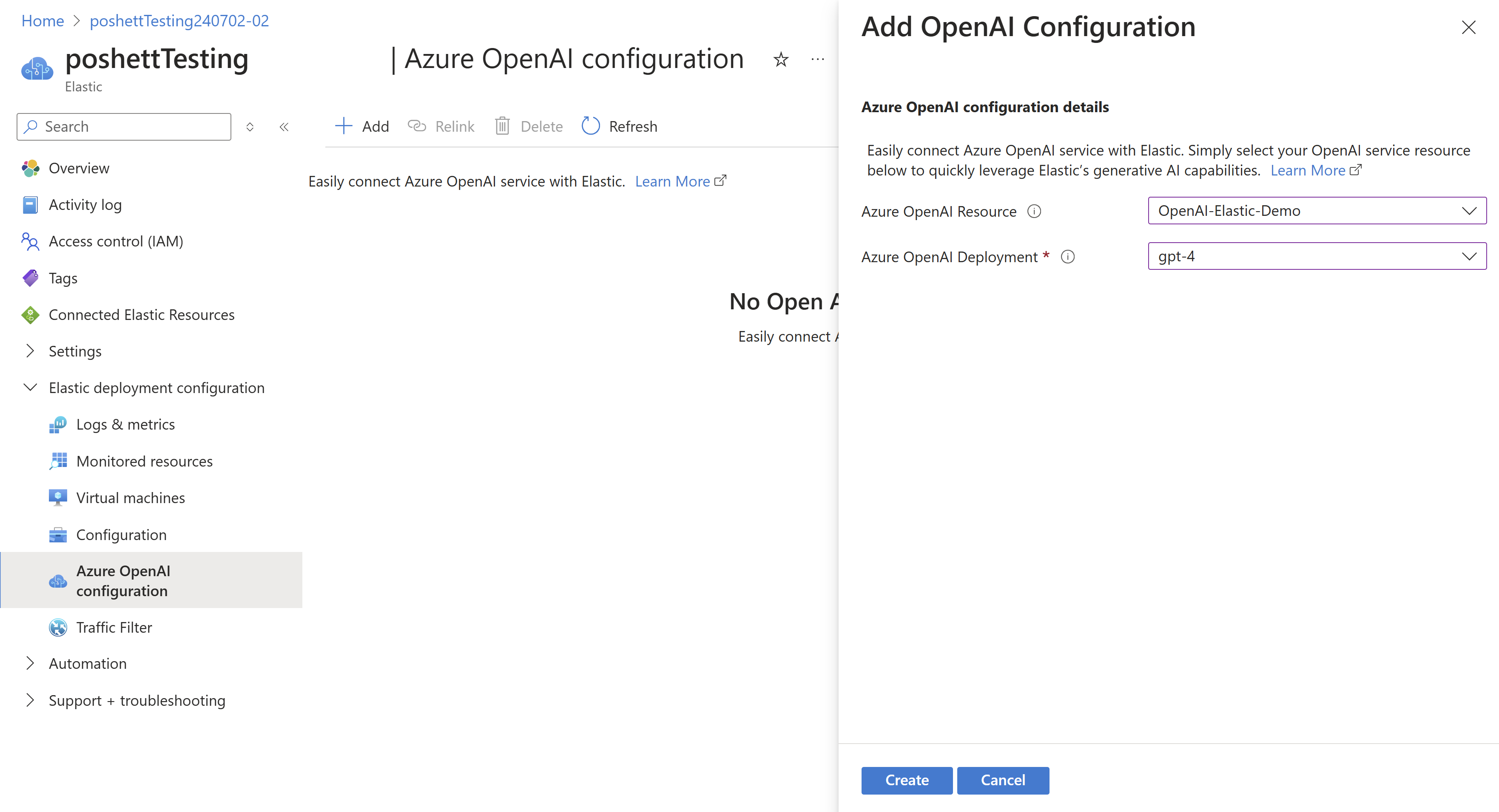 Capture d’écran de Configurer le connecteur Azure OpenAI.