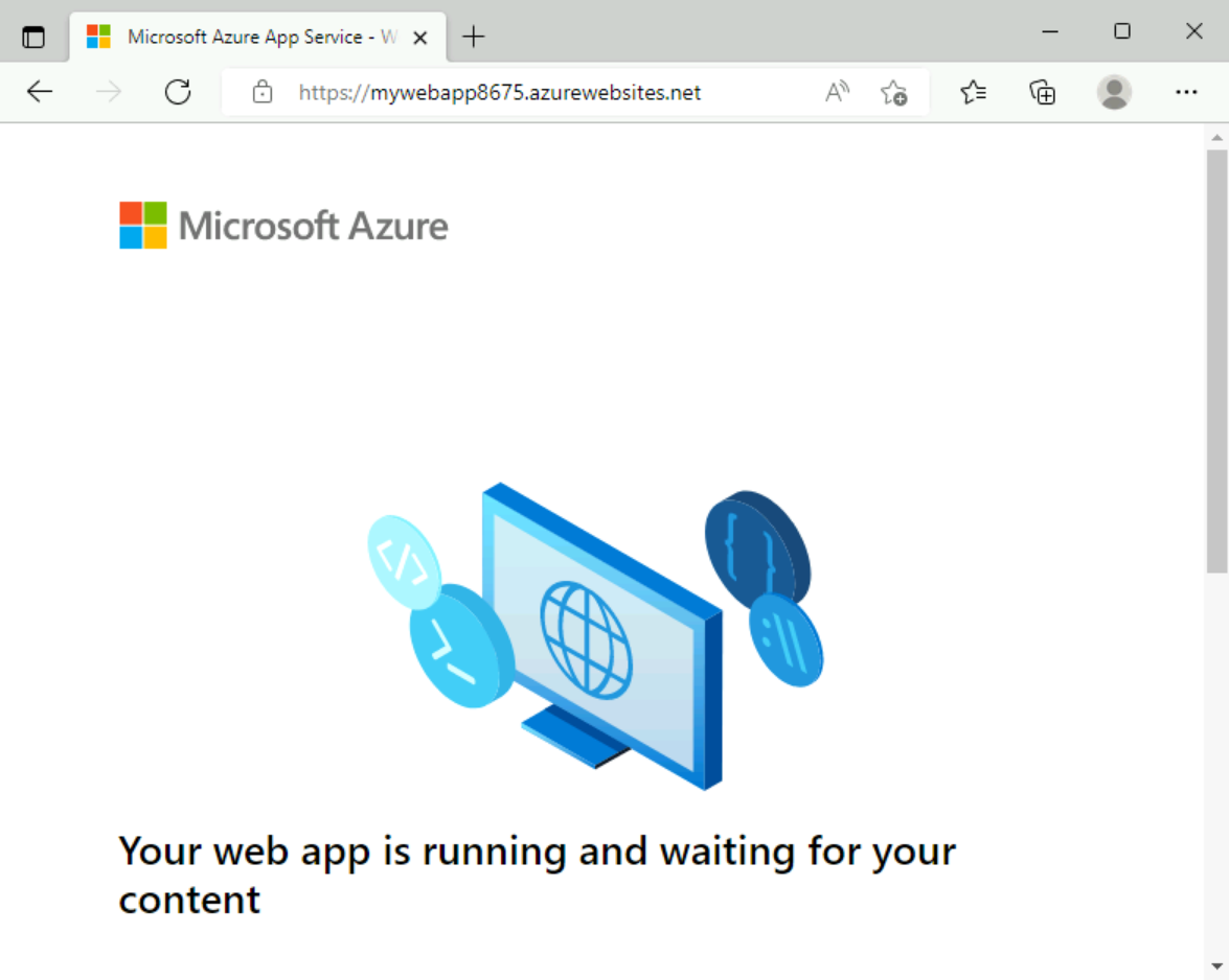 Capture d’écran de Microsoft Edge montrant la page d’application web par défaut.