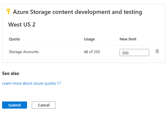 Capture d’écran montrant comment augmenter le quota de votre compte de stockage