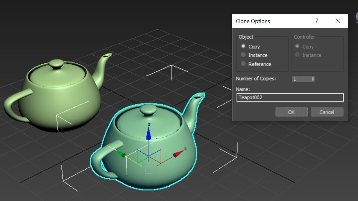 Capture d’écran montrant un exemple de clonage d’un objet à l’aide d’Autodesk 3ds Max.