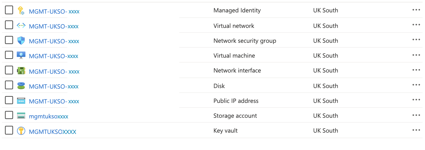 Screenshot that shows deployer resources.