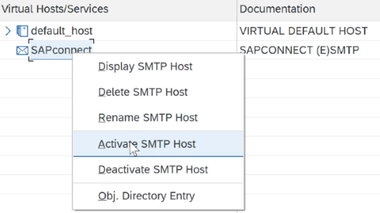 Paramètre SAP Connect dans SICF