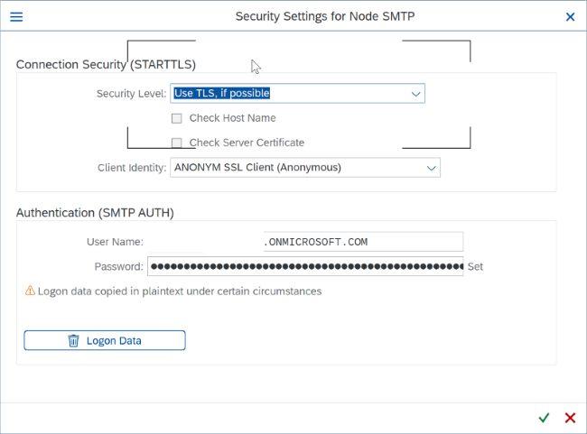 Configuration de sécurité SMTP