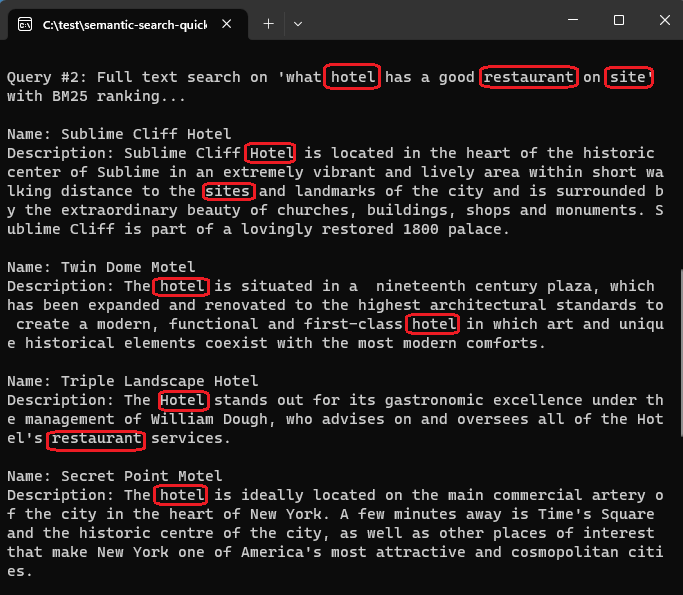 Capture d’écran des correspondances classées selon BM25.