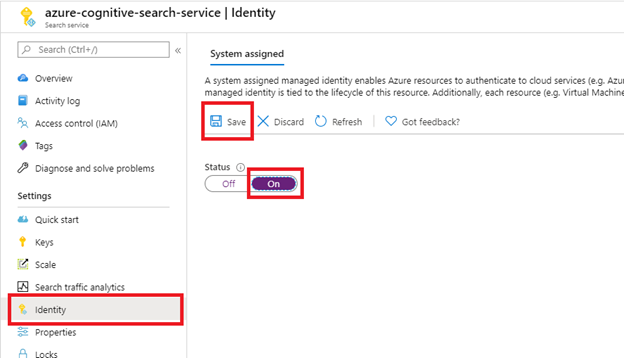 Capture d’écran montrant comment activer une identité managée attribuée par le système.