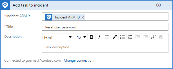 Capture d’écran montrant les actions du playbook pour ajouter une tâche afin de réinitialiser le mot de passe d’un utilisateur.