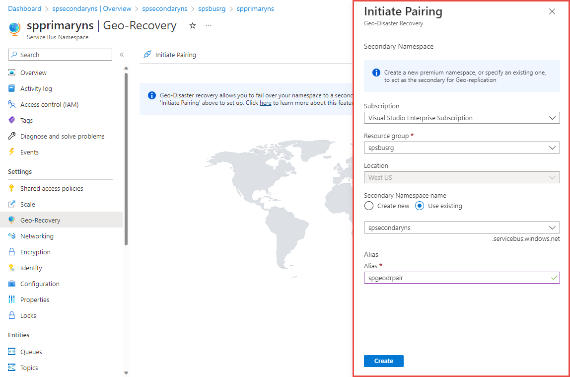 Capture d’écran montrant la page Lancer le jumelage dans le Portail Azure.