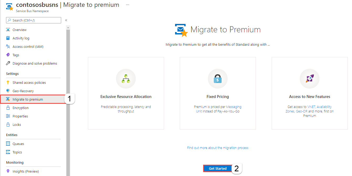 Image montrant la page Migrer vers Premium.