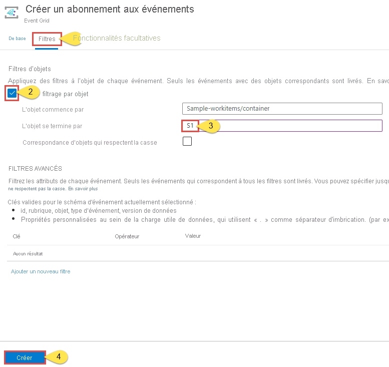 Filtre d’abonnement aux événements