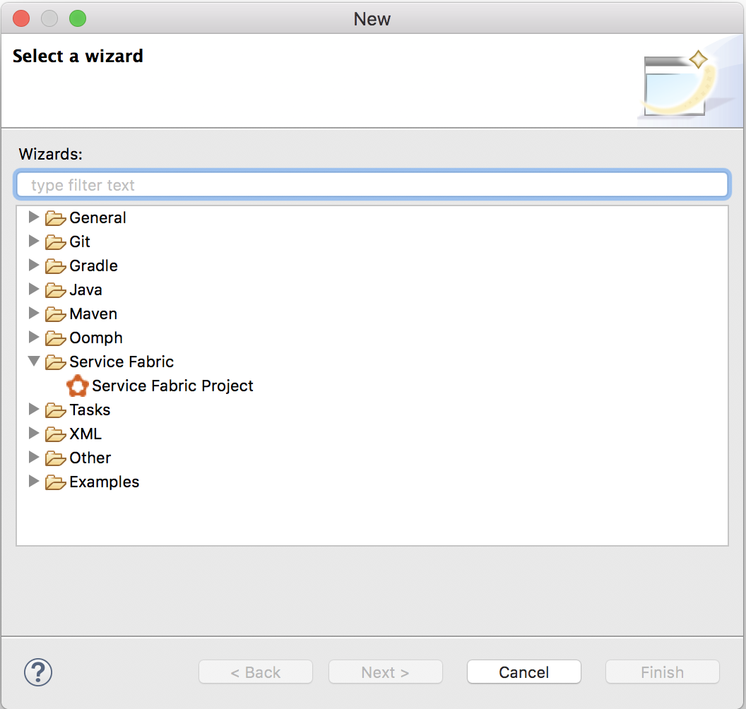Nouveau projet Service Fabric dans Eclipse
