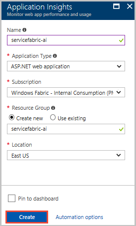 Capture d’écran montrant les attributs de la ressource Application Insights.