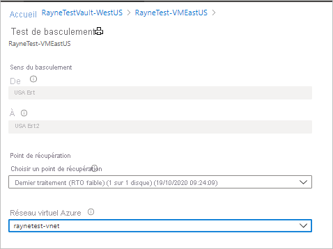 Page des paramètres du test de basculement