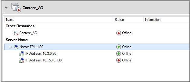 Capture d’écran de la fenêtre intitulée Content_AG montrant les noms et les états des serveurs