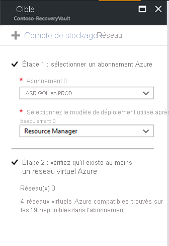 Screenshot of the pane for selecting and verifying a target virtual network.