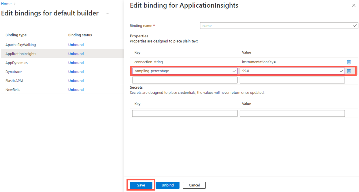 Capture d’écran du Portail Azure illustrant le volet Modifier la liaison.