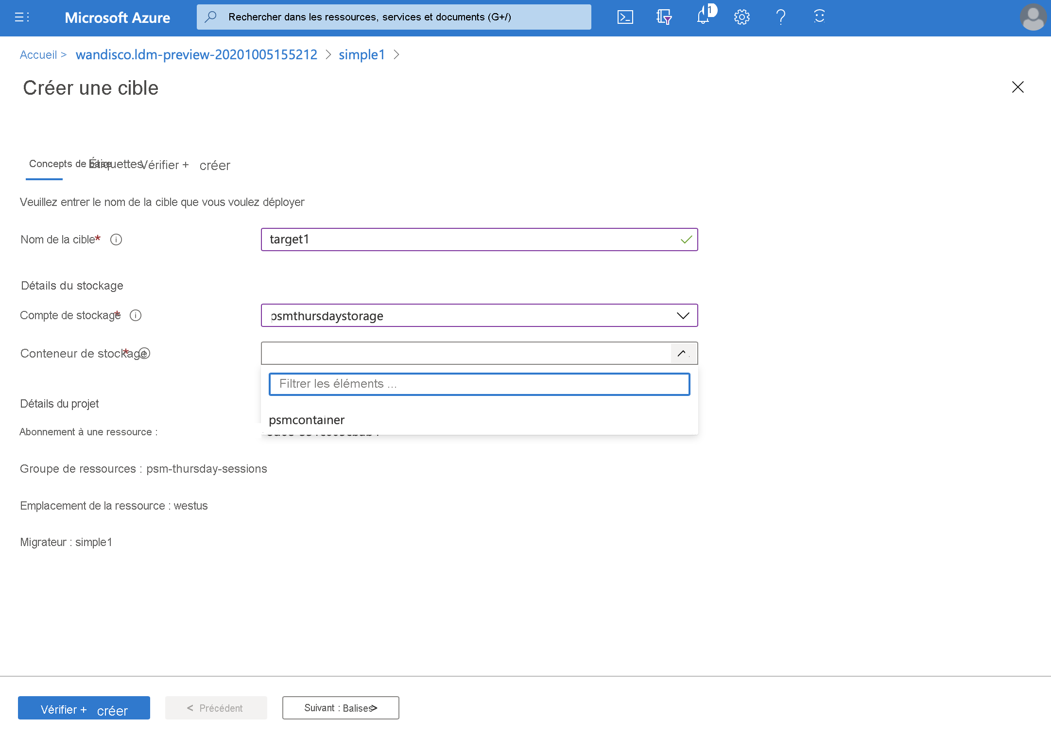 Création d’une cible LiveData Migrator