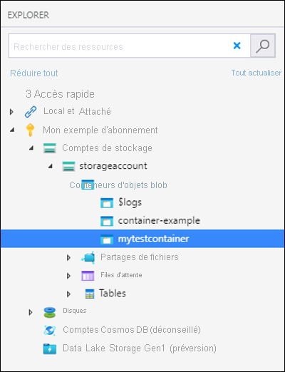 Capture d’écran montrant comment créer un conteneur dans l’Explorateur Stockage Microsoft Azure