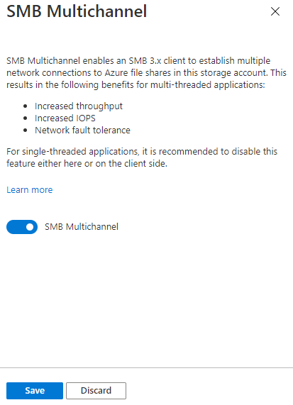 Capture d’écran de la boîte de dialogue permettant d’activer/désactiver la fonctionnalité SMB Multichannel.