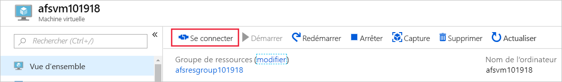 Capture d’écran de l’onglet Machine virtuelle, + Se connecter mis en surbrillance.