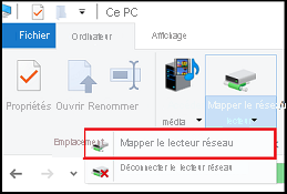 Capture d’écran du menu déroulant Connecter un lecteur réseau