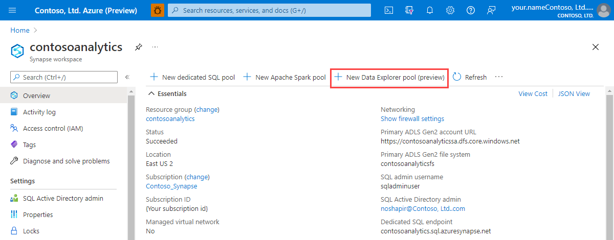 Page d’accueil du portail Azure avec la section Vue d’ensemble en évidence.