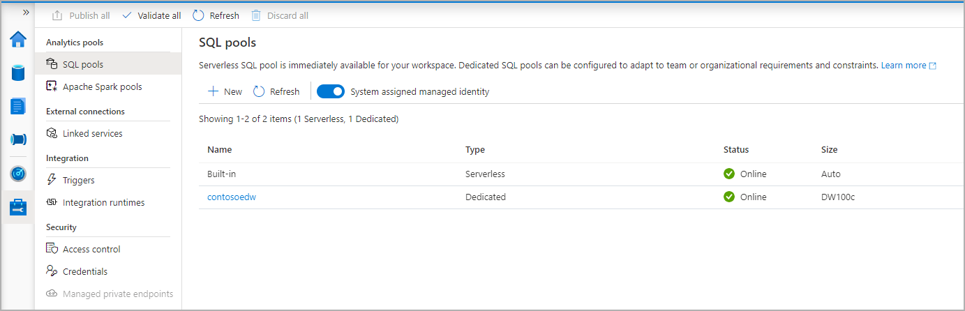 Flux de création d’un pool SQL - Provisionnement des ressources.