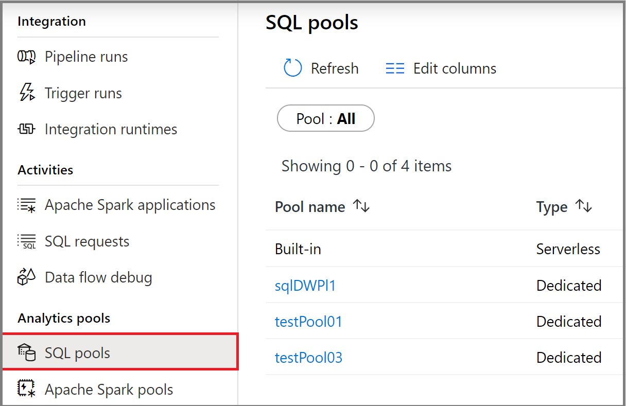 Sélectionner des pools SQL