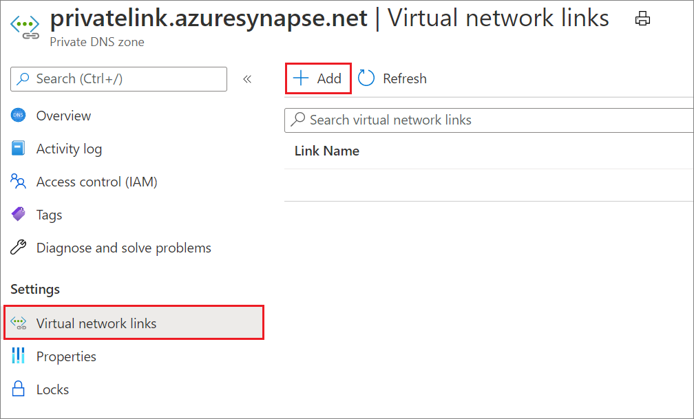 Capture d’écran de la création d’une zone DNS 3 privée Synapse.