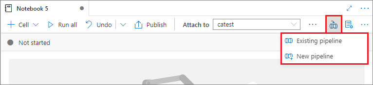 Capture d’écran des options de menu permettant d’ajouter un notebook à un pipeline Synapse existant ou nouveau.