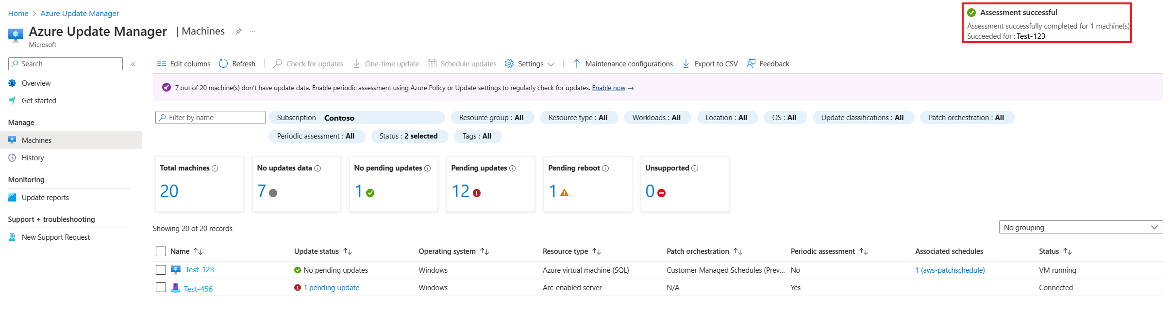 Capture d'écran de la bannière d'évaluation sur la page Gérer les machines.