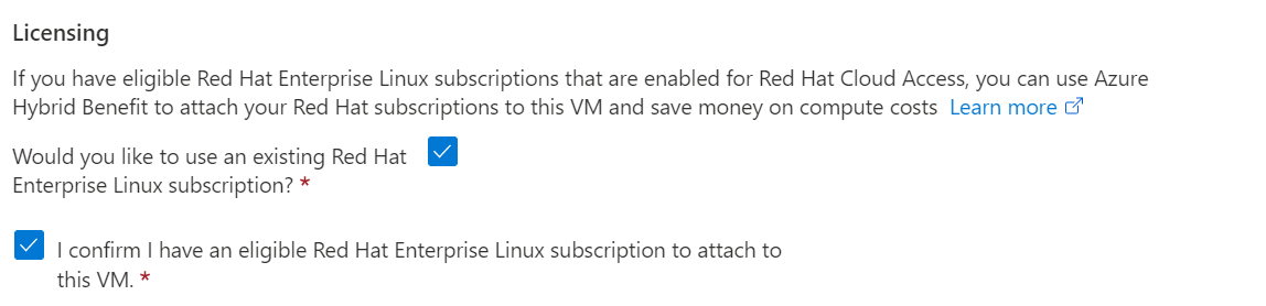 Capture d’écran du portail Azure montrant les cases cochées pour la gestion des licences.