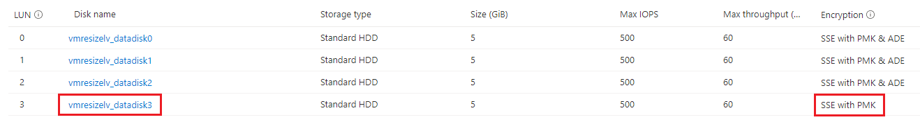 Capture d’écran montrant les informations de chiffrement sur le portail, avec mise en évidence du nom du disque et des informations de chiffrement.