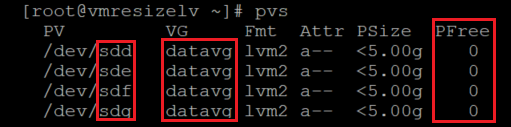 Capture d’écran montrant le code qui vérifie les informations du volume physique, avec mise en évidence des résultats.