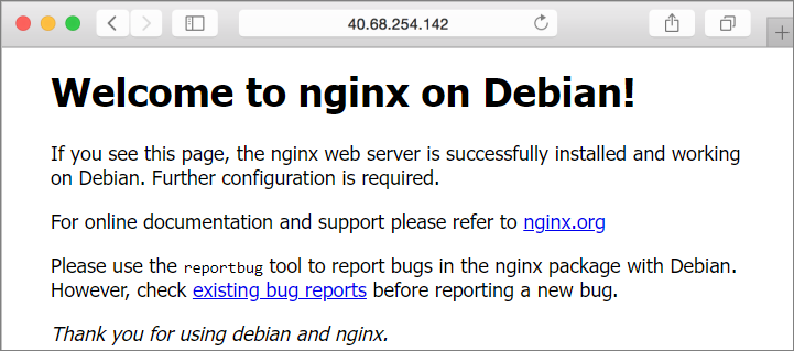 Capture d’écran montrant la page web par défaut de N G I N X.