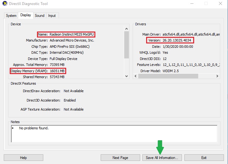 Capture d’écran montrant une partition de 1/2 de la carte Radeon Instinct MI25 sur une machine virtuelle NVv4 Azure.