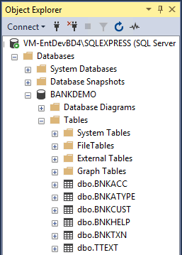 Table de BANKDEMO développée dans l’Explorateur d’objets