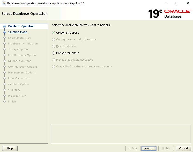 Capture d’écran de la page Database Operation (Opération de base de données).