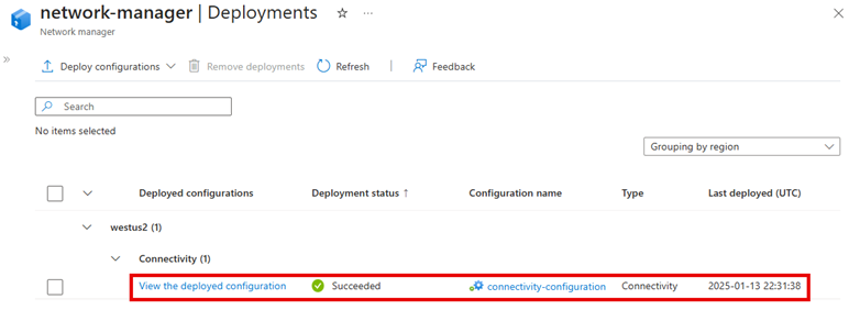 Capture d’écran d’une configuration de déploiement à l’état réussi.