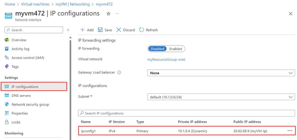 Capture d’écran de la sélection de la configuration IP.