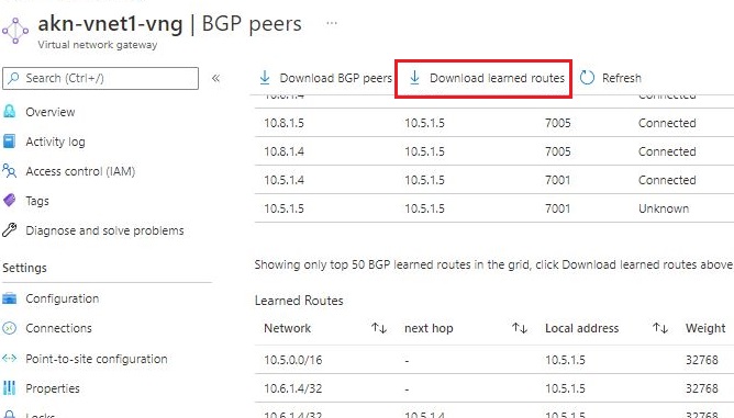 Capture d’écran du téléchargement des routes apprises